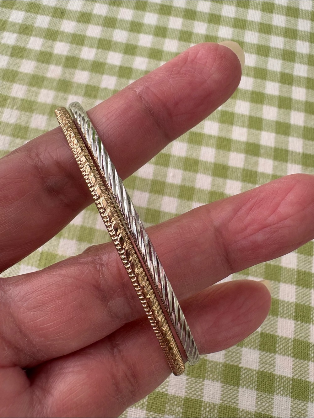 Two-Tone Gold and Silver Textured Bangle Bracelet - Women Jewelry